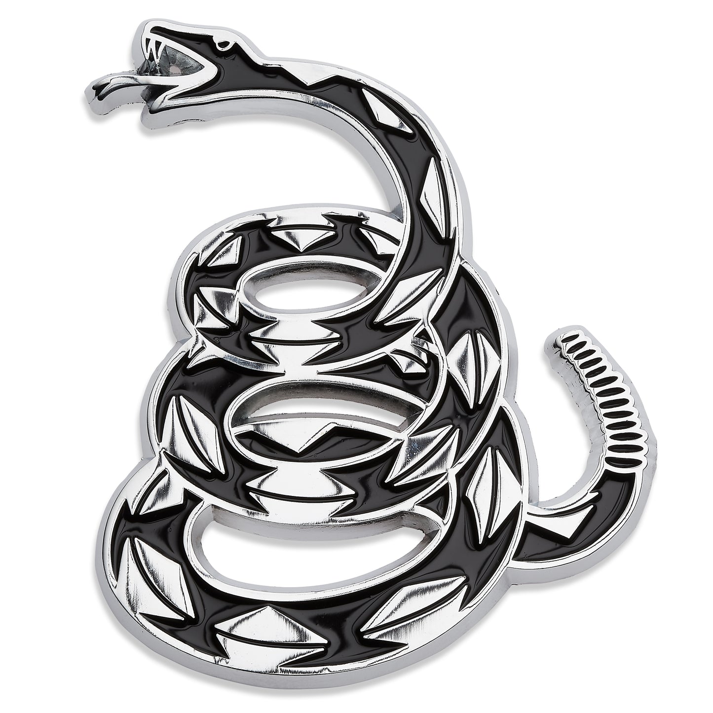 Gadsden "Don't Tread On Me” Rattlesnake Metal Car Emblem (Chrome/Black)