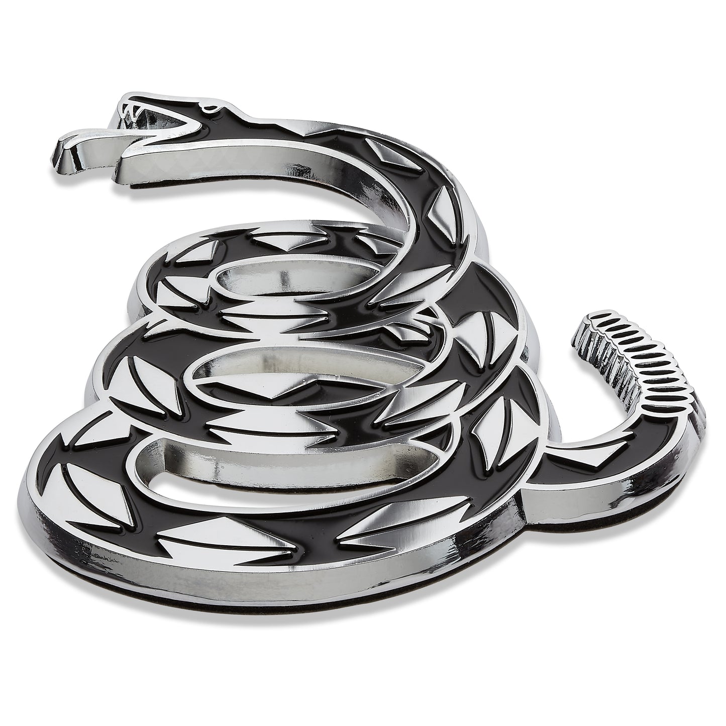 Gadsden "Don't Tread On Me” Rattlesnake Metal Car Emblem (Chrome/Black)