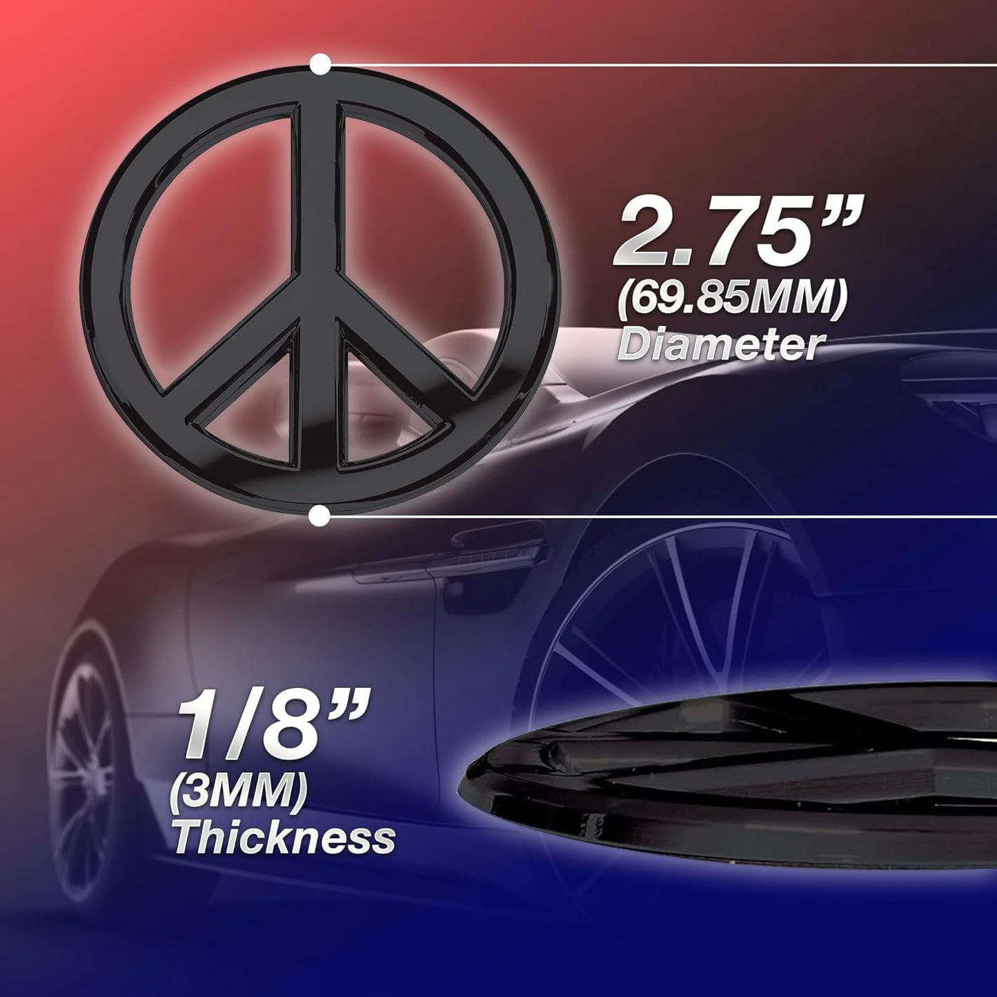 Classic Peace Sign Car Emblem (Black)