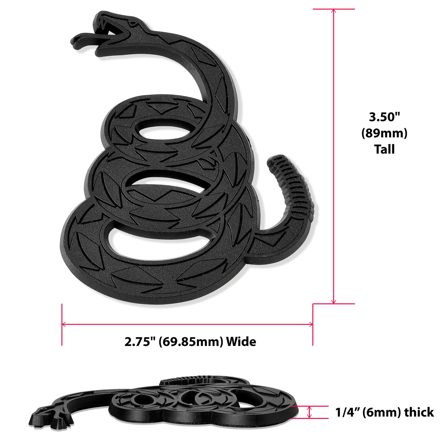 Gadsden "Don't Tread On Me" Rattlesnake Car Emblem (Tactical Black)