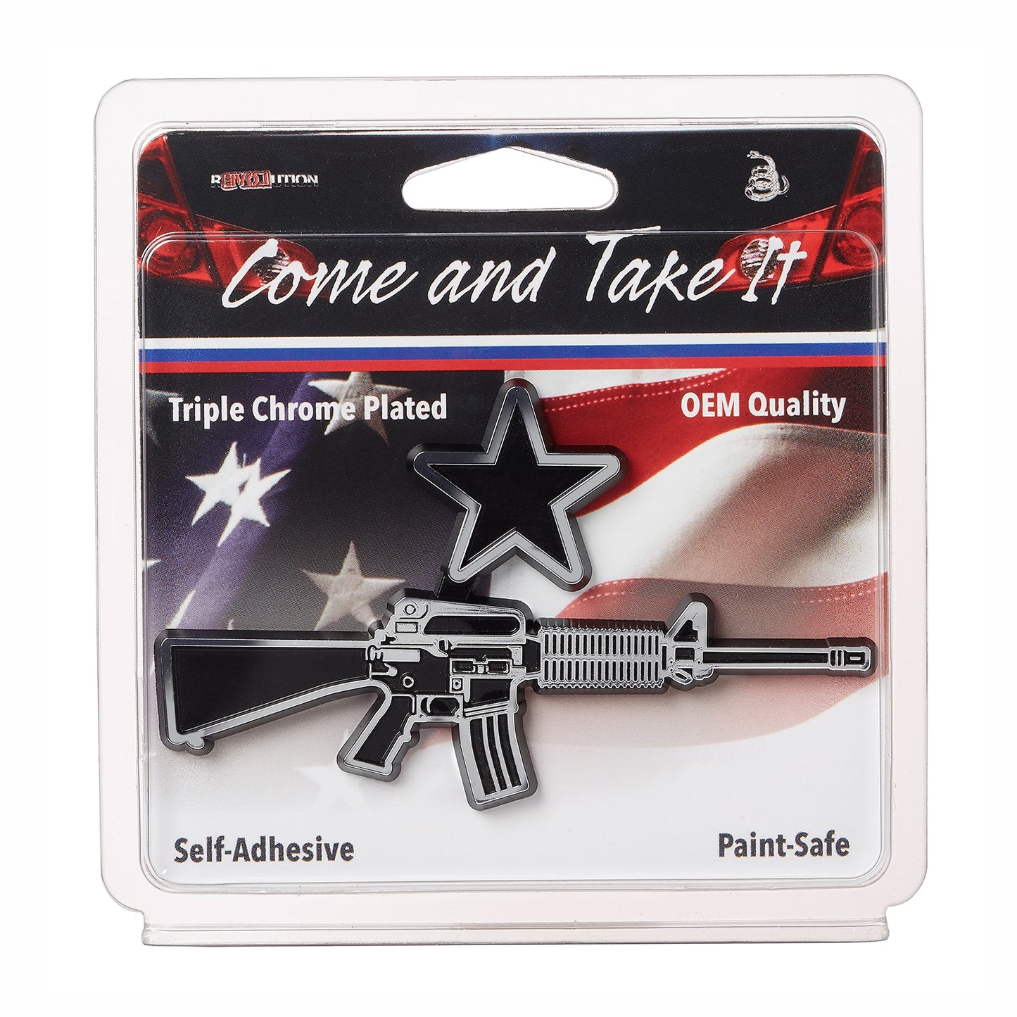 AR-15 Style "Come and Take It" Car Emblem (Chrome/Black)