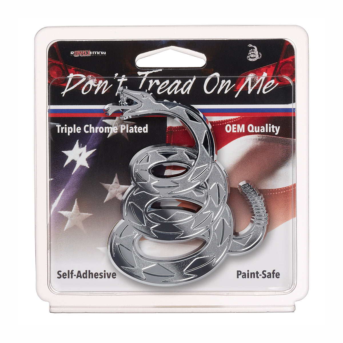 Gadsden "Don't Tread On Me" Rattlesnake Car Emblem (Chrome)