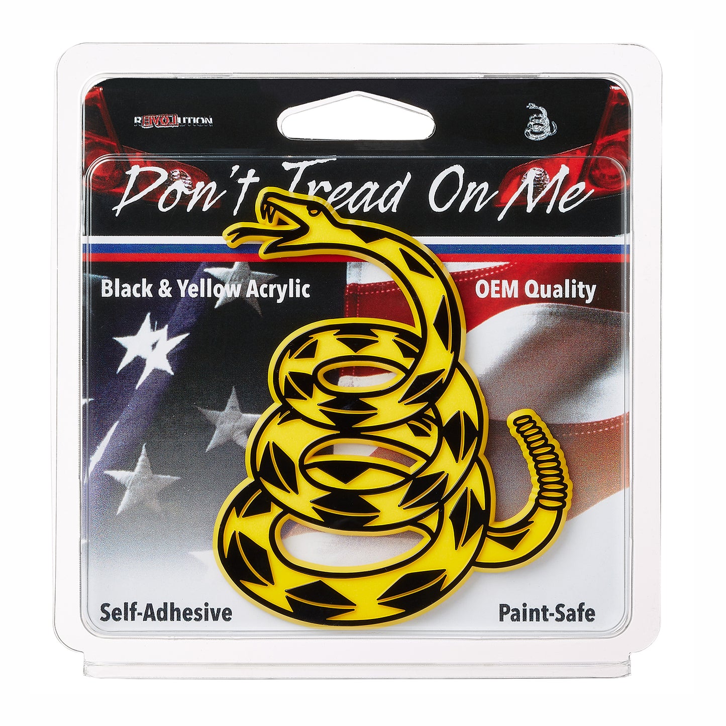 Gadsden "Don't Tread On Me" Rattlesnake Car Emblem (Yellow/Black)